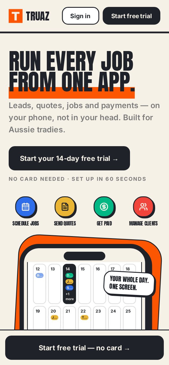 TRUAZ website — mobile view